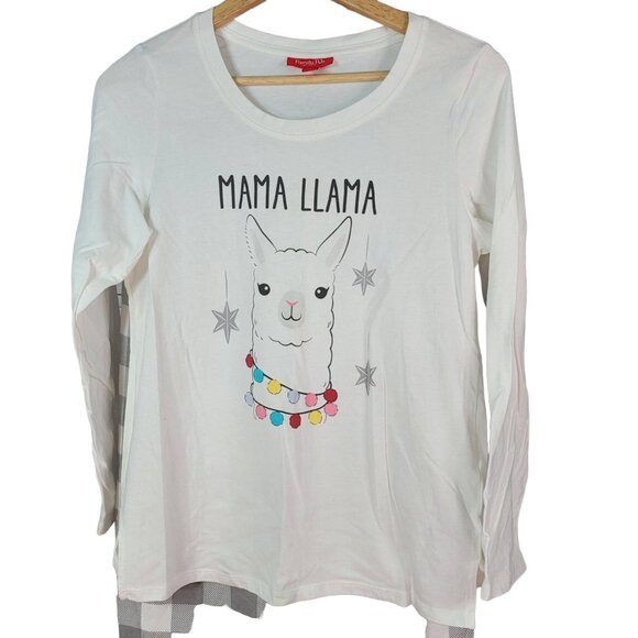 Macy's Family Pajamas Matching Set Mama Llama 2 PCS Cream Gray Med Plaid Lounge - Picture 2 of 12